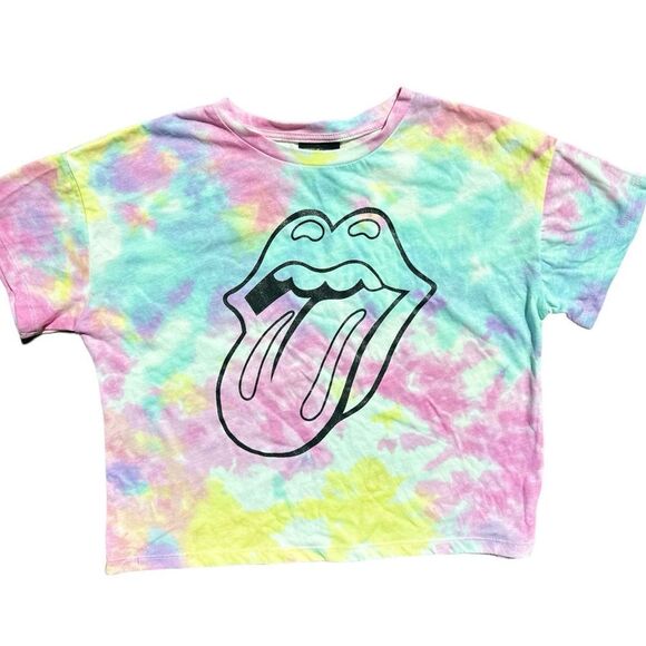 The Rolling Stones Girls Tie Dye Cropped Tee Shirt Size XL - Picture 1 of 5